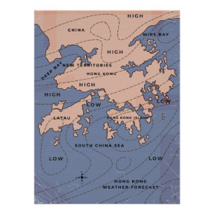 Póster Mapa Climático Vintage de Hong Kong