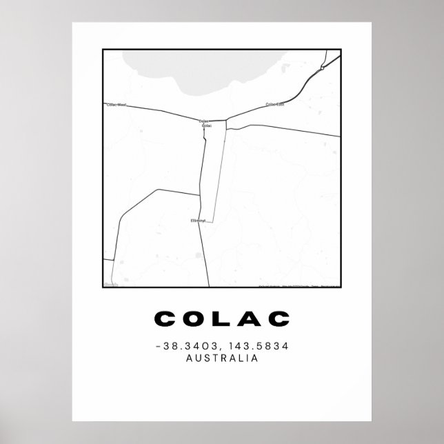 Poster Mapa Colac Minimalista com Coordenadas (Frente)