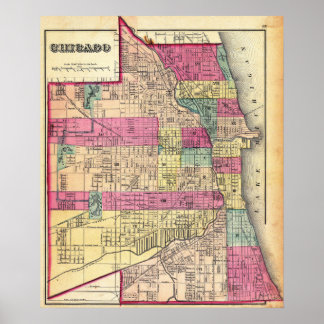 Poster Mapa Colorido Antigo de Chicago