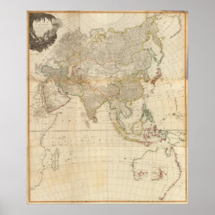 Póster Mapa colorido da mão composta de Ásia