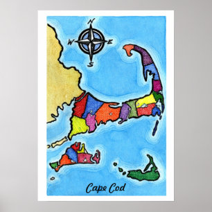 Póster Mapa colorido de Cape Cod