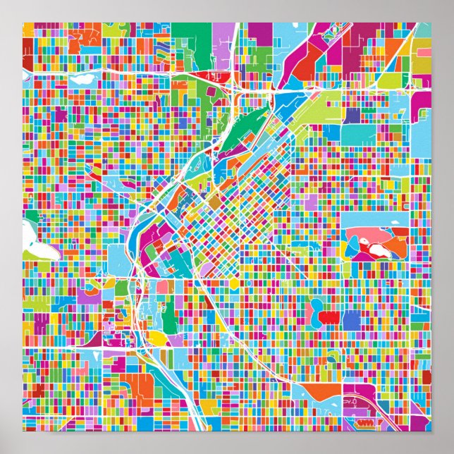 Póster Mapa Colorido de Denver (Frente)