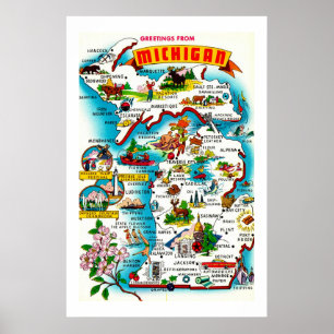 Poster Mapa Colorido de Michigan Impresso