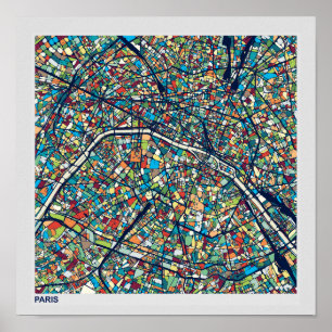 Poster Mapa colorido de Paris France  