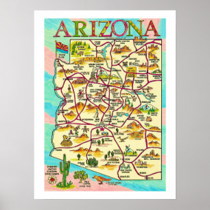 Poster Mapa Colorido Ilustrado do Arizona