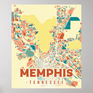 Poster Mapa colorido retrô vintage da cidade de Memphis T