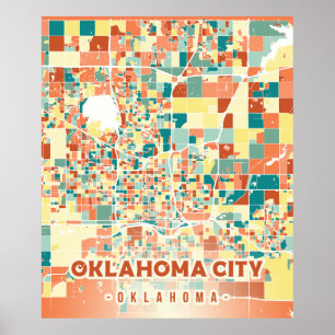 Poster Mapa colorido retrô vintage da cidade de Oklahoma 