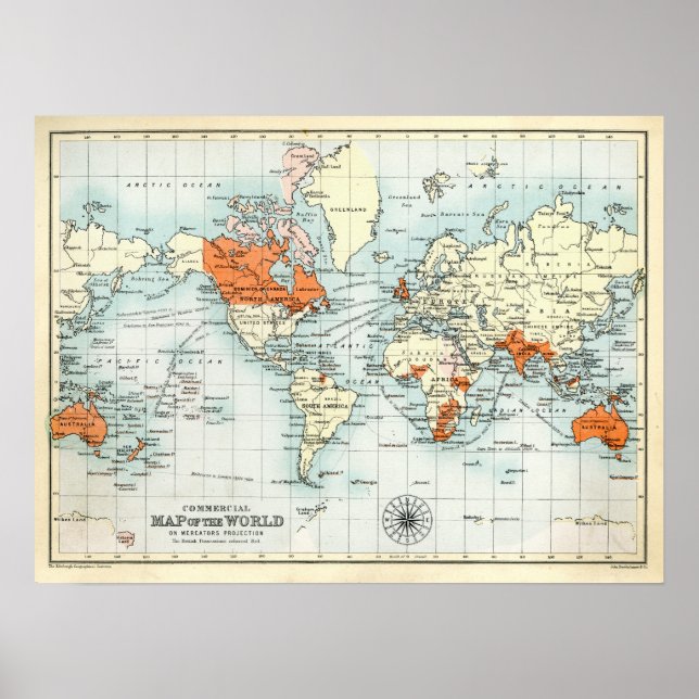 Poster Mapa Comercial Antiquado do Mundo (Frente)