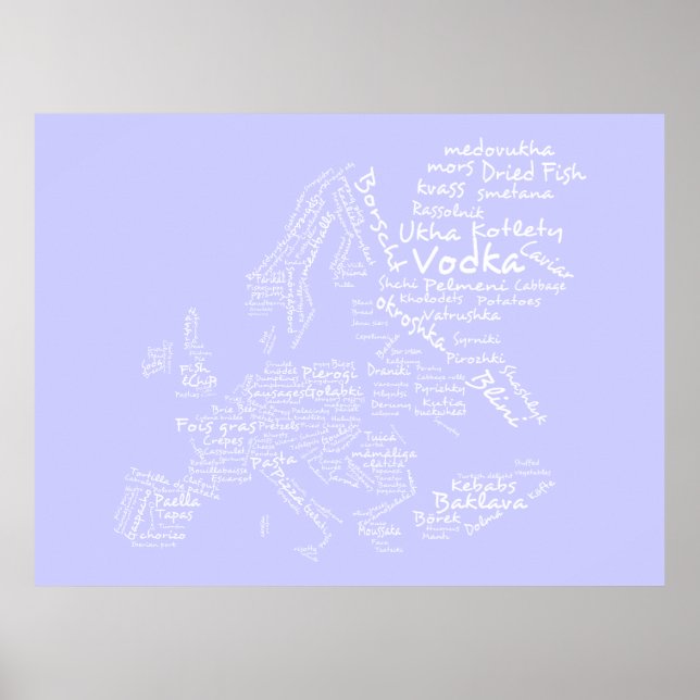 Póster Mapa comida da Europa (Lilac) (Frente)