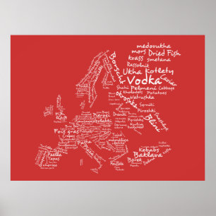 Póster Mapa comida da Europa (Vermelho)