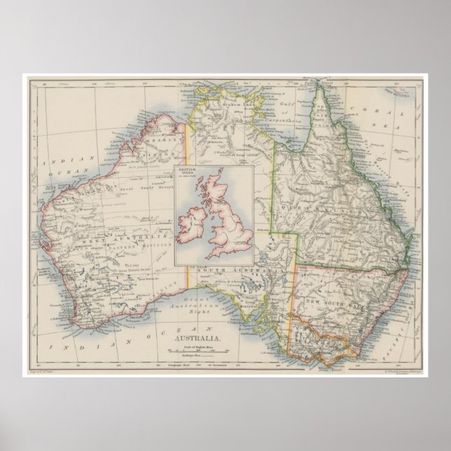 Poster Mapa comparativo de tamanho das ilhas da Austrália (Frente)