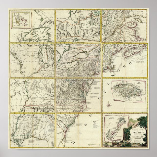 Póster Mapa composto dos Estados Unidos (Frente)