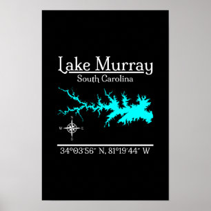 Poster Mapa Coordenadas Lago Murray Carolina do Sul Arte