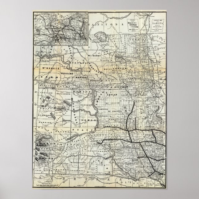 Póster Mapa correto de Dakota (Frente)