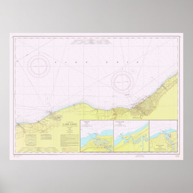 Poster Mapa costeiro do lago Vintage Erie (1965) (Frente)