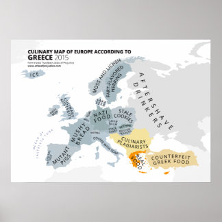Póster Mapa Culinário da Europa de acordo com a Grécia
