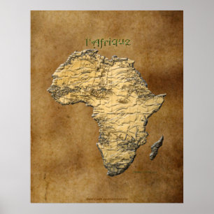 Póster Mapa da ÁFRICA com efeito 3D no pergaminho busto