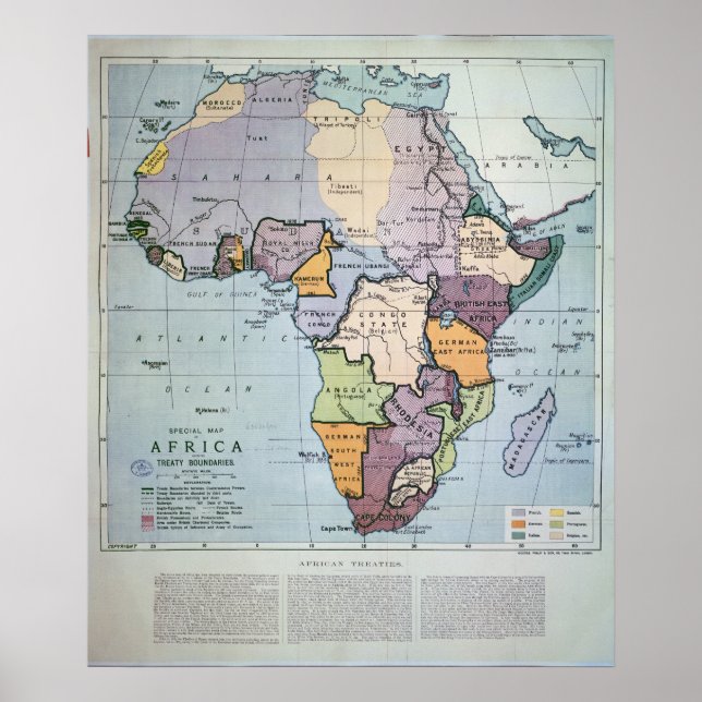 Póster Mapa da África mostrando fronteiras do Tratado, 18 (Frente)