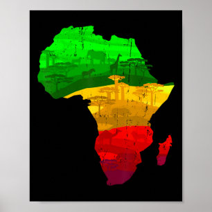 Poster Mapa da África Orgulhoso Verde Amarelo Vermelho Or