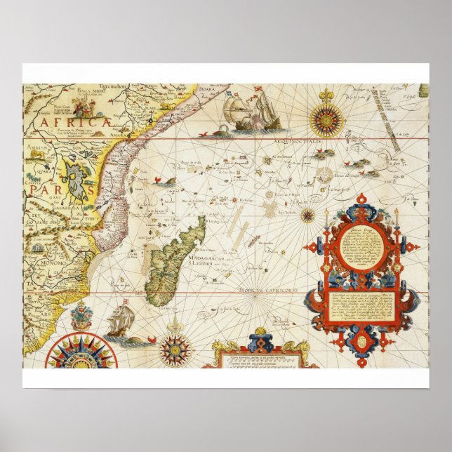 Póster Mapa da África Oriental e de Madagáscar, 1596 (col (Frente)