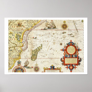 Poster Mapa da África Oriental e de Madagáscar, 1596 (col