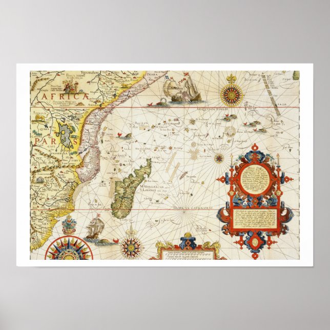 Poster Mapa da África Oriental e de Madagáscar, 1596 (col (Frente)