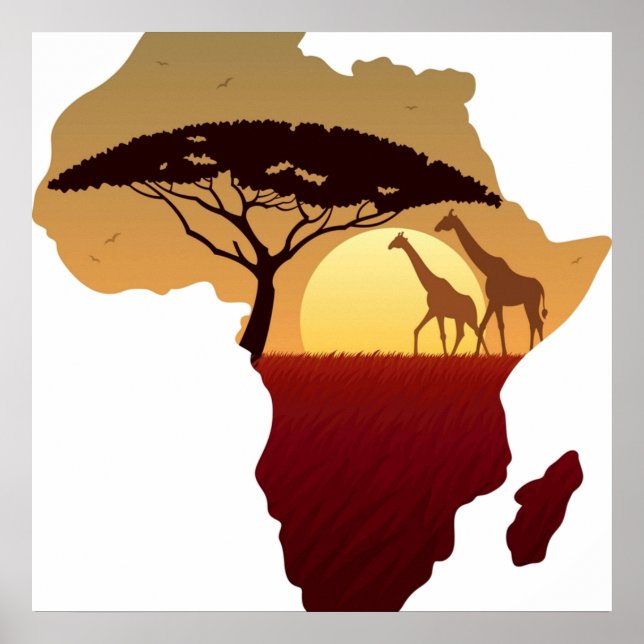 Poster Mapa da África Paisagem (Frente)