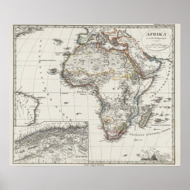 Póster Mapa da África por Stieler (Frente)