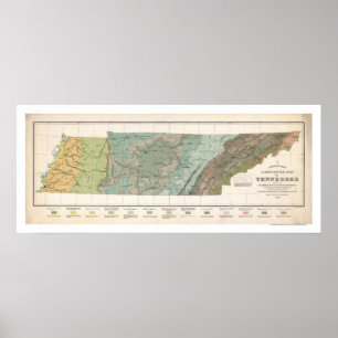 Poster Mapa da Agricultura do Tennessee em 1896