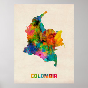 Poster Mapa da aguarela de Colômbia