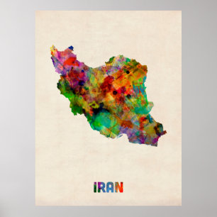 Poster Mapa da aguarela de Irã