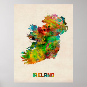 Póster Mapa da aguarela de Ireland Eire