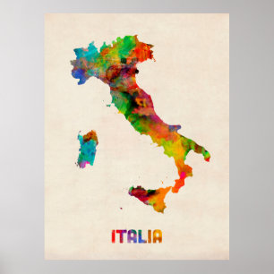 Póster Mapa da aguarela de Italia, Italia