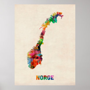 Póster Mapa da aguarela de Noruega