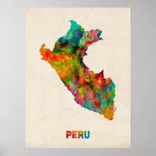 Póster Mapa da aguarela de Peru