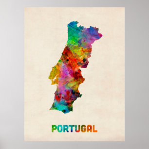 Póster Mapa da aguarela de Portugal