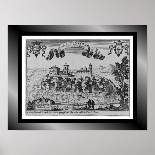 Poster Mapa da aldeia medieval do Castelnuovo ~ Itália ~ (Frente)