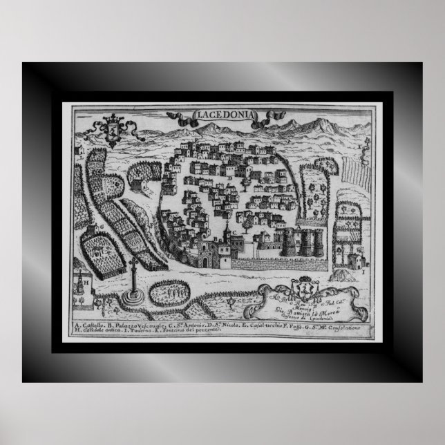 Poster Mapa da aldeia medieval ~ Lacedonia ~ Itália~ (Frente)