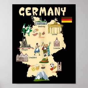 Poster Mapa da Alemanha, marcas de referência famosas, 4 