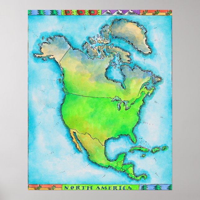 Póster Mapa da América do Norte (Frente)