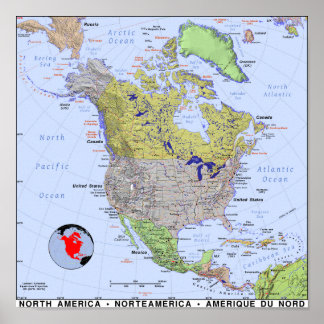 Poster Mapa da América do Norte