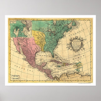 Póster Mapa da América do Norte 1763