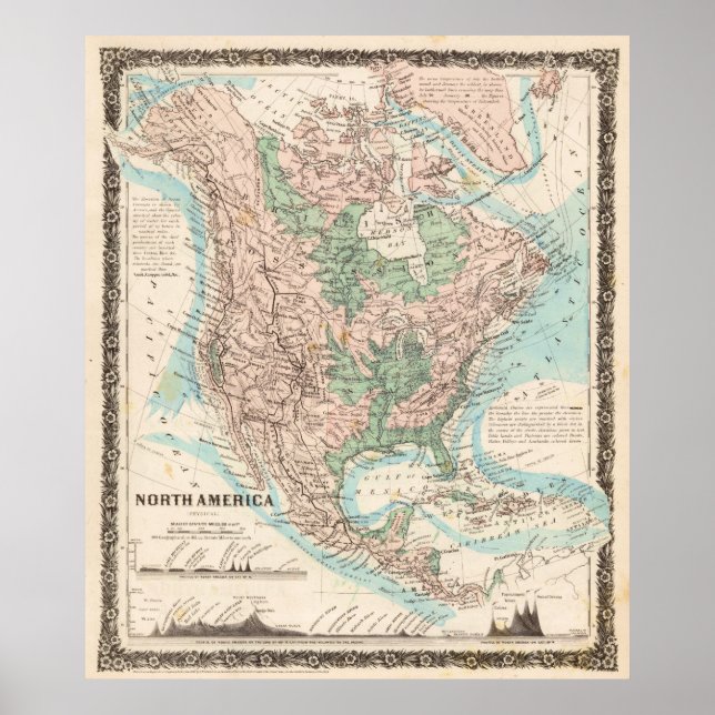 Póster Mapa da América do Norte (1859) (Frente)