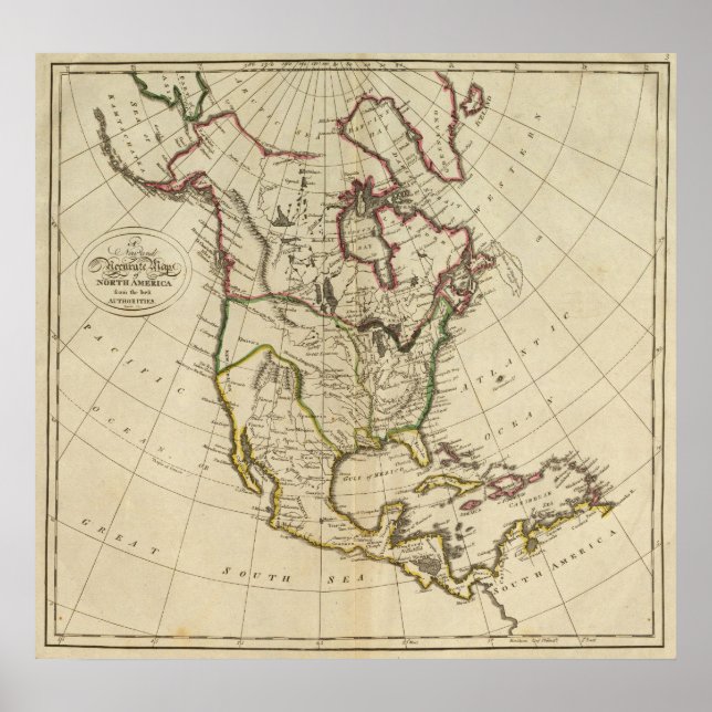 Póster Mapa da América do Norte 3 (Frente)