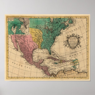 Poster Mapa da América do Norte de 1763