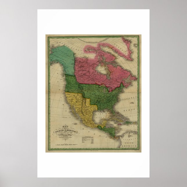 Póster Mapa da América do Norte de 1826 (Frente)