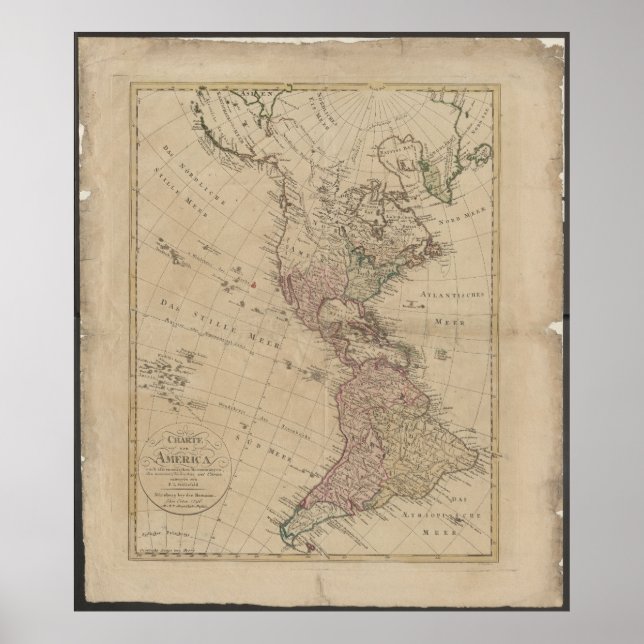 Poster Mapa da América do Norte e do Sul de 1796 da Alema (Frente)