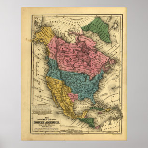 Poster Mapa da América do Norte em 1839