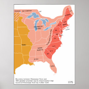Póster Mapa da América do Norte Oriental em 1775