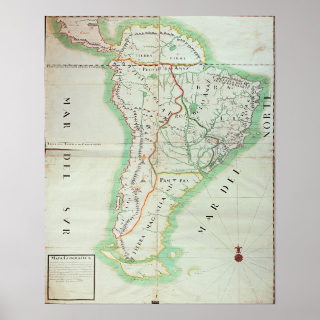 Póster Mapa da América do Sul, 1777 (Frente)